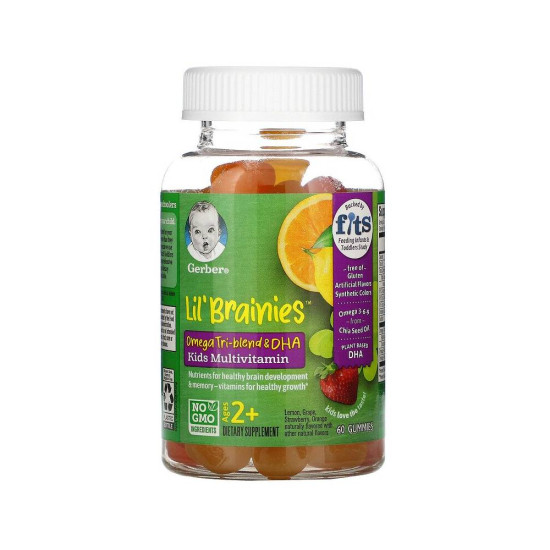 Lil' Brainies Omega Tri-Blend & DHA Kids Multivitamin 60 мармеладок Gerber